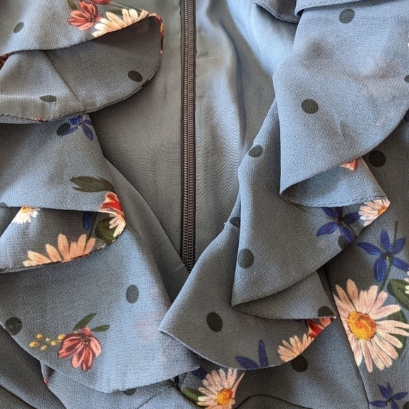 Keepsake Run Free Dark Slate Blue Floral Print Ruffled Long Sleeve Dress xl - Picture 14 of 16